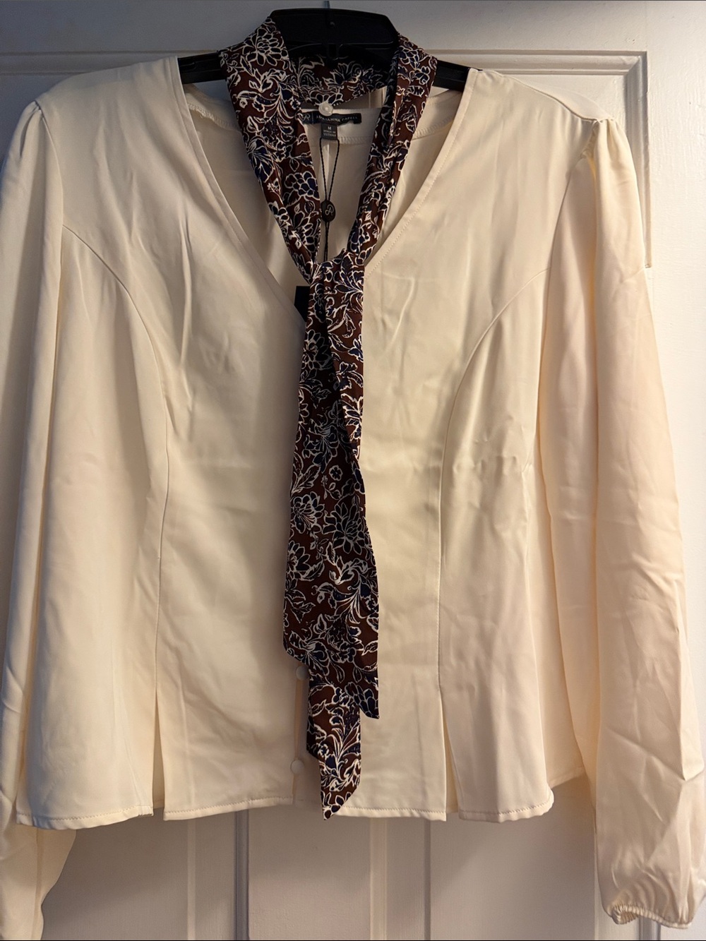Adrianna Papell Cream Blouse Jacket with Brown Floral Trim Org. $99